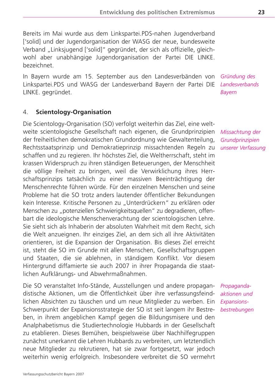 Seite 23 des Verfassungsschutzbericht 2007 Bayern