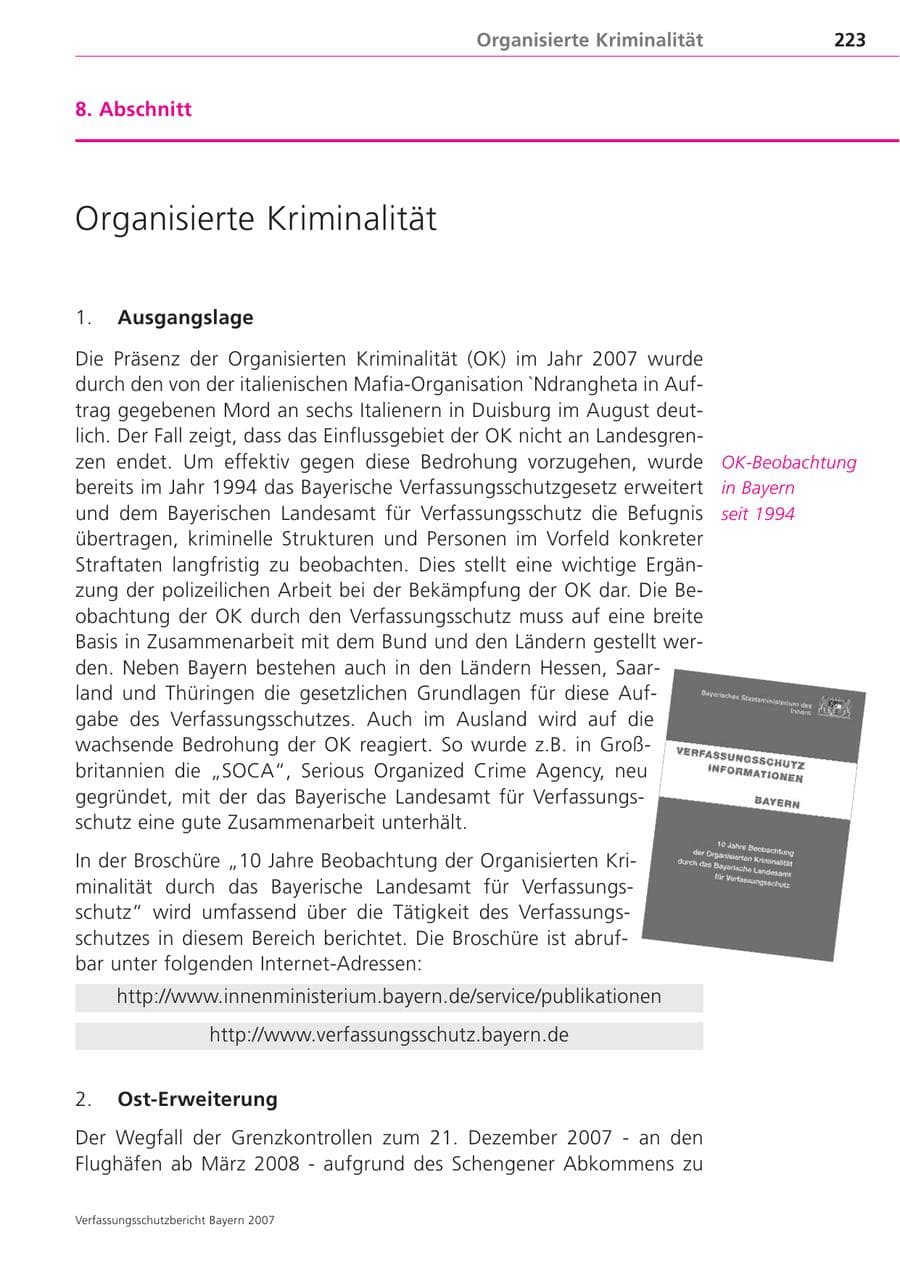 Seite 223 des Verfassungsschutzbericht 2007 Bayern