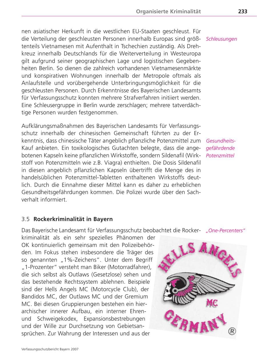 Seite 233 des Verfassungsschutzbericht 2007 Bayern