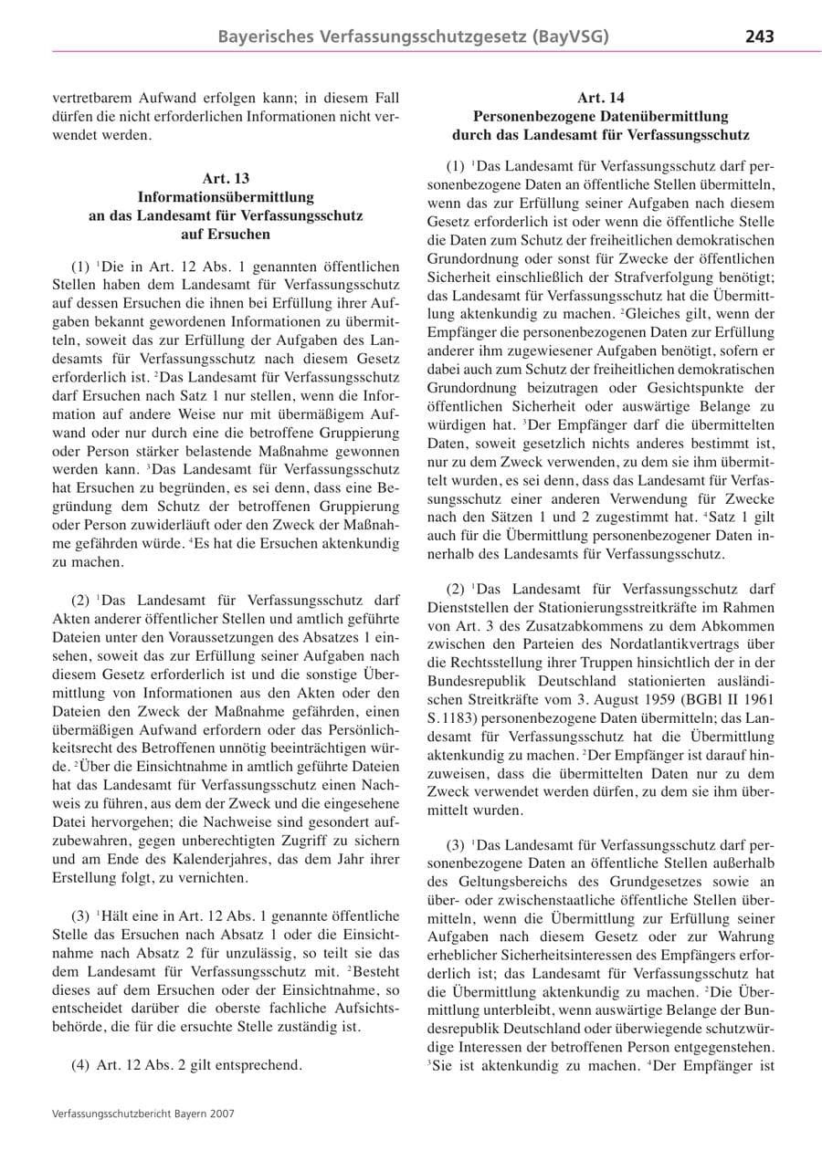 Seite 243 des Verfassungsschutzbericht 2007 Bayern