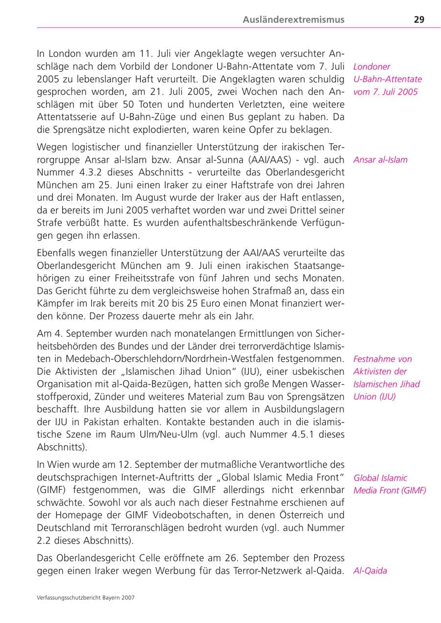 Seite 29 des Verfassungsschutzbericht 2007 Bayern