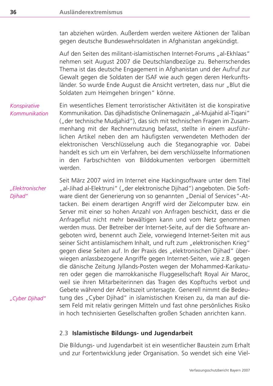Seite 36 des Verfassungsschutzbericht 2007 Bayern