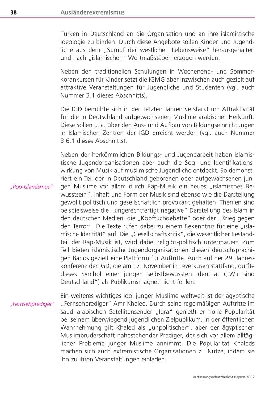 Seite 38 des Verfassungsschutzbericht 2007 Bayern