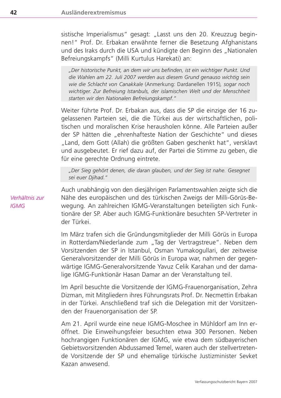 Seite 42 des Verfassungsschutzbericht 2007 Bayern