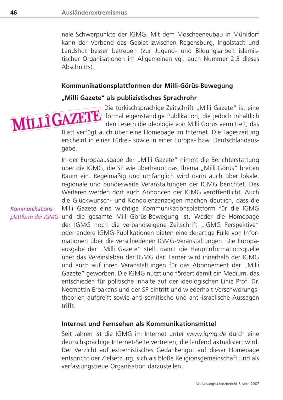 Seite 46 des Verfassungsschutzbericht 2007 Bayern