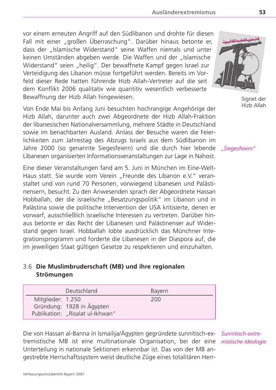 Seite 53 des Verfassungsschutzbericht 2007 Bayern
