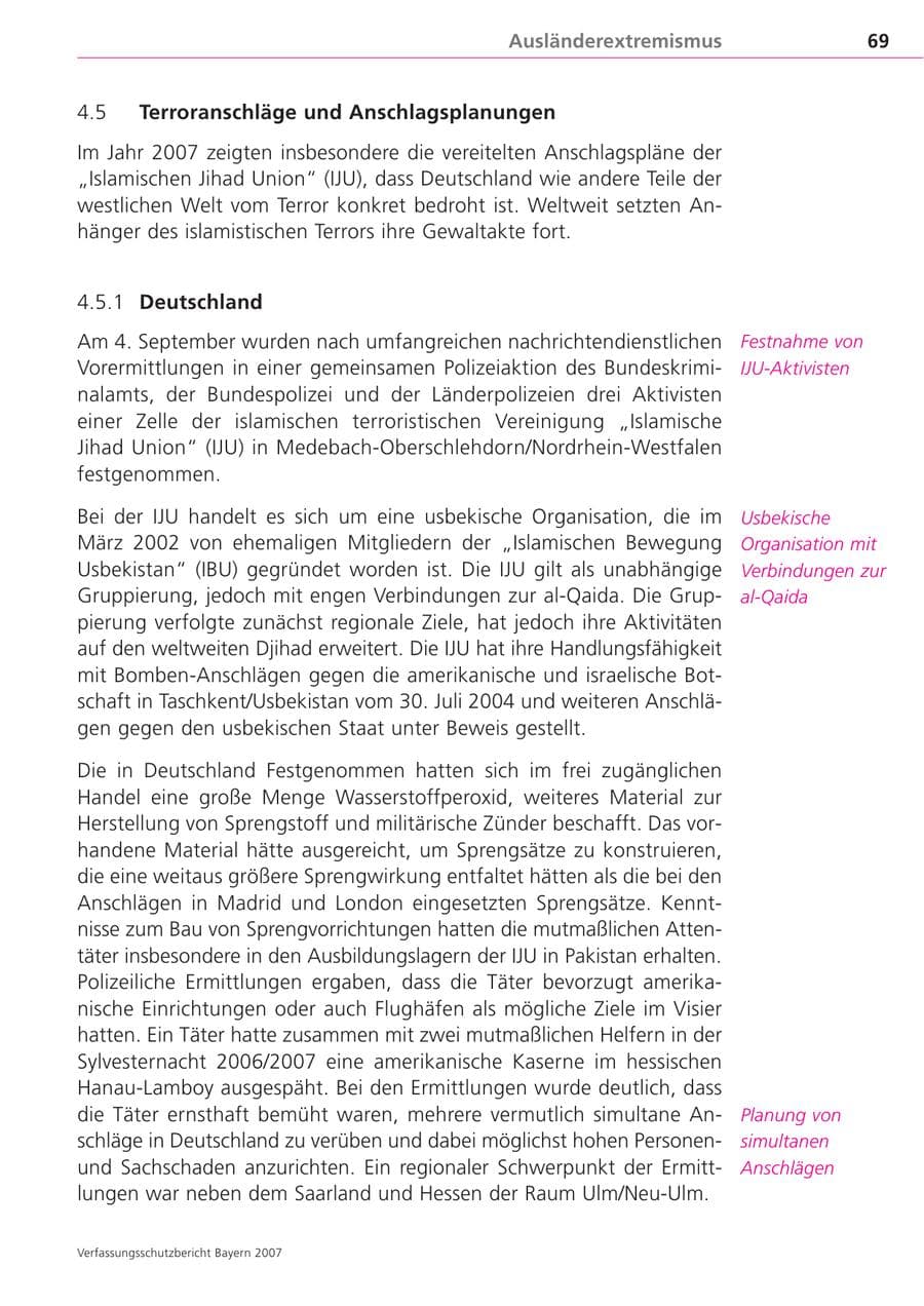 Seite 69 des Verfassungsschutzbericht 2007 Bayern