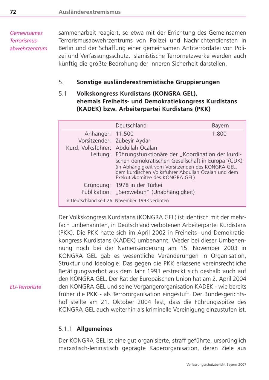 Seite 72 des Verfassungsschutzbericht 2007 Bayern