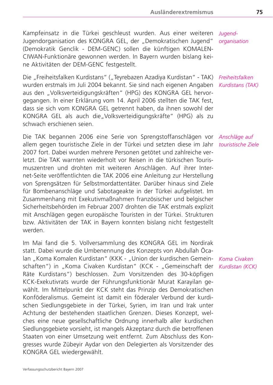 Seite 75 des Verfassungsschutzbericht 2007 Bayern