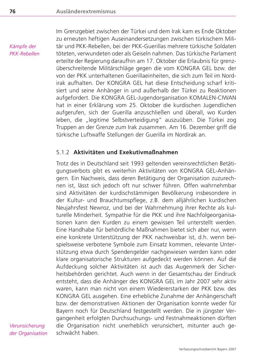 Seite 76 des Verfassungsschutzbericht 2007 Bayern