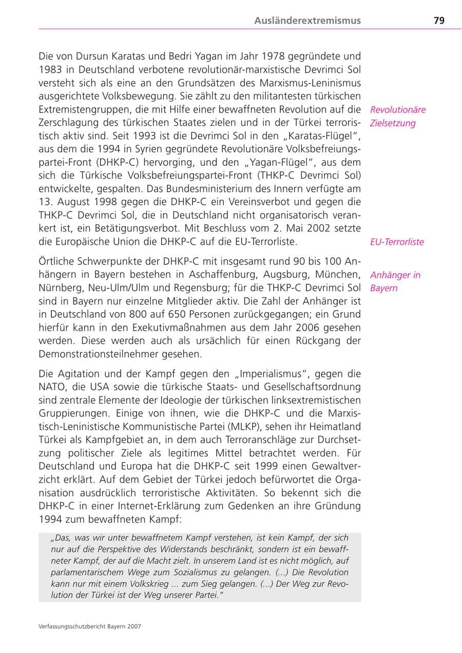 Seite 79 des Verfassungsschutzbericht 2007 Bayern