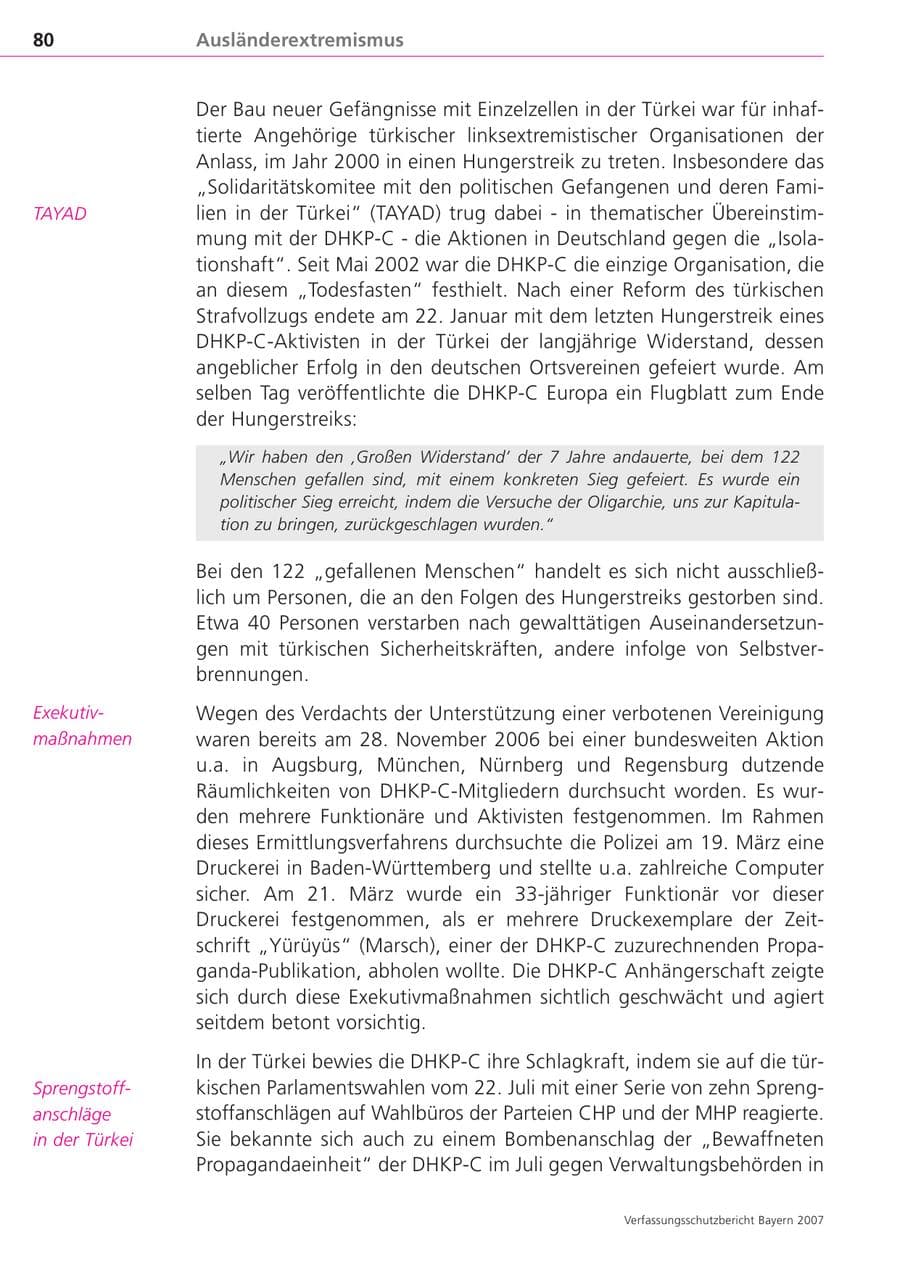 Seite 80 des Verfassungsschutzbericht 2007 Bayern