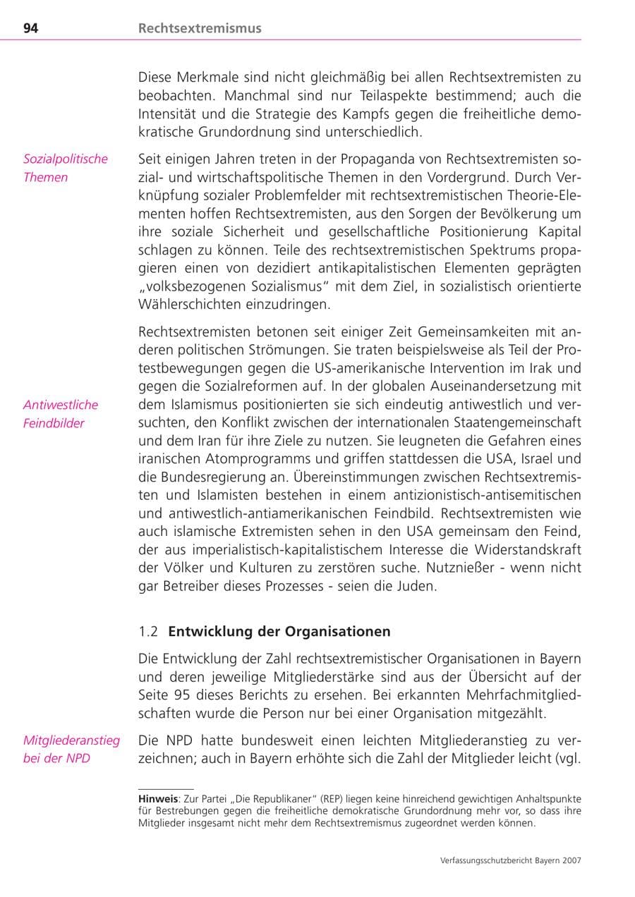 Seite 94 des Verfassungsschutzbericht 2007 Bayern