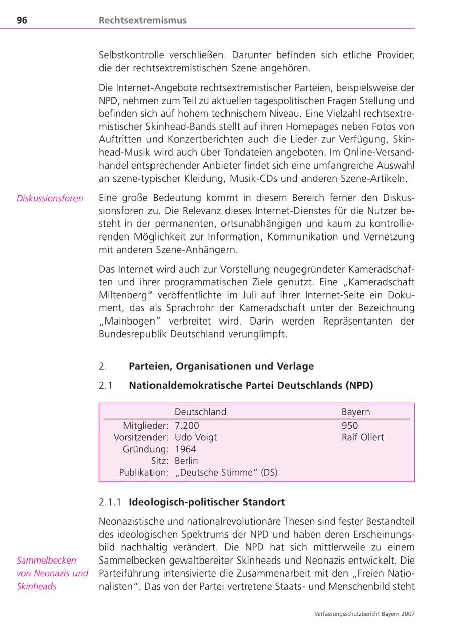 Seite 96 des Verfassungsschutzbericht 2007 Bayern