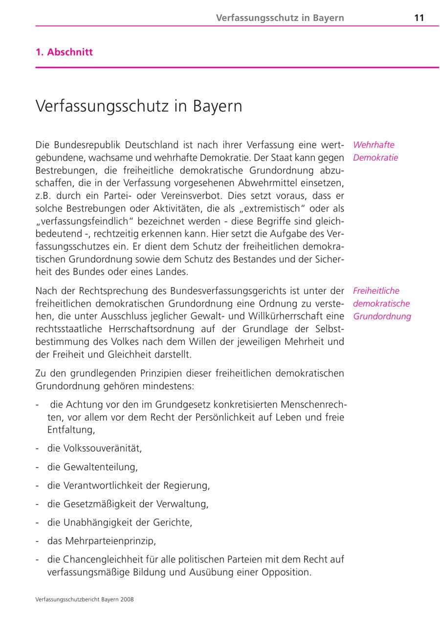 Seite 11 des Verfassungsschutzbericht 2008 Bayern