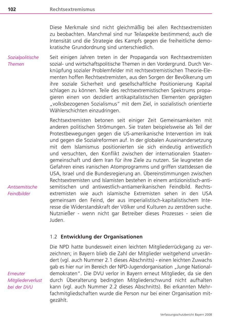 Seite 102 des Verfassungsschutzbericht 2008 Bayern