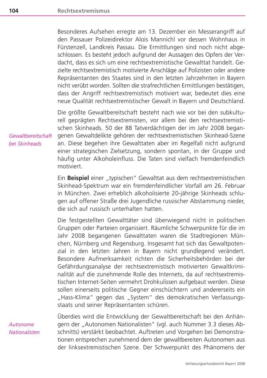 Seite 104 des Verfassungsschutzbericht 2008 Bayern