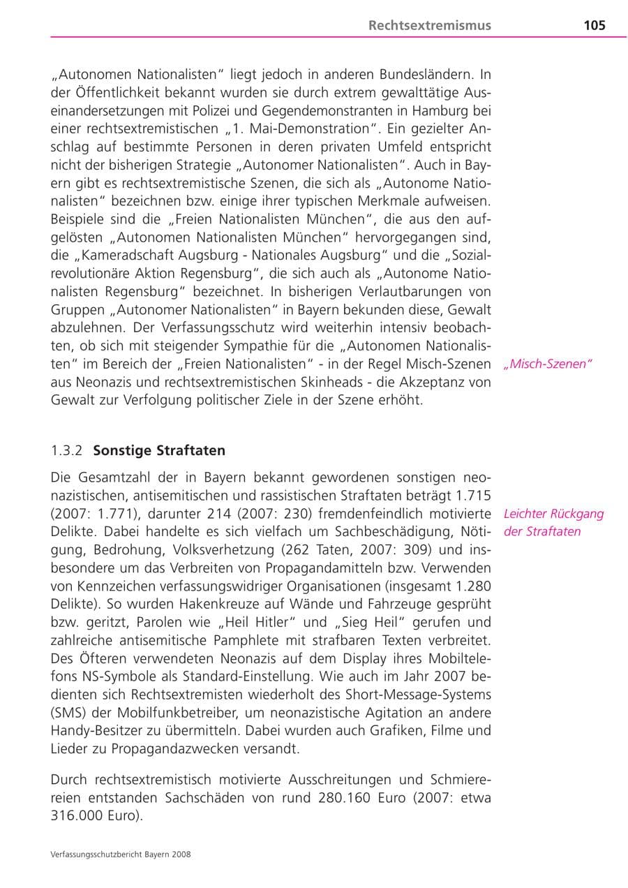 Seite 105 des Verfassungsschutzbericht 2008 Bayern