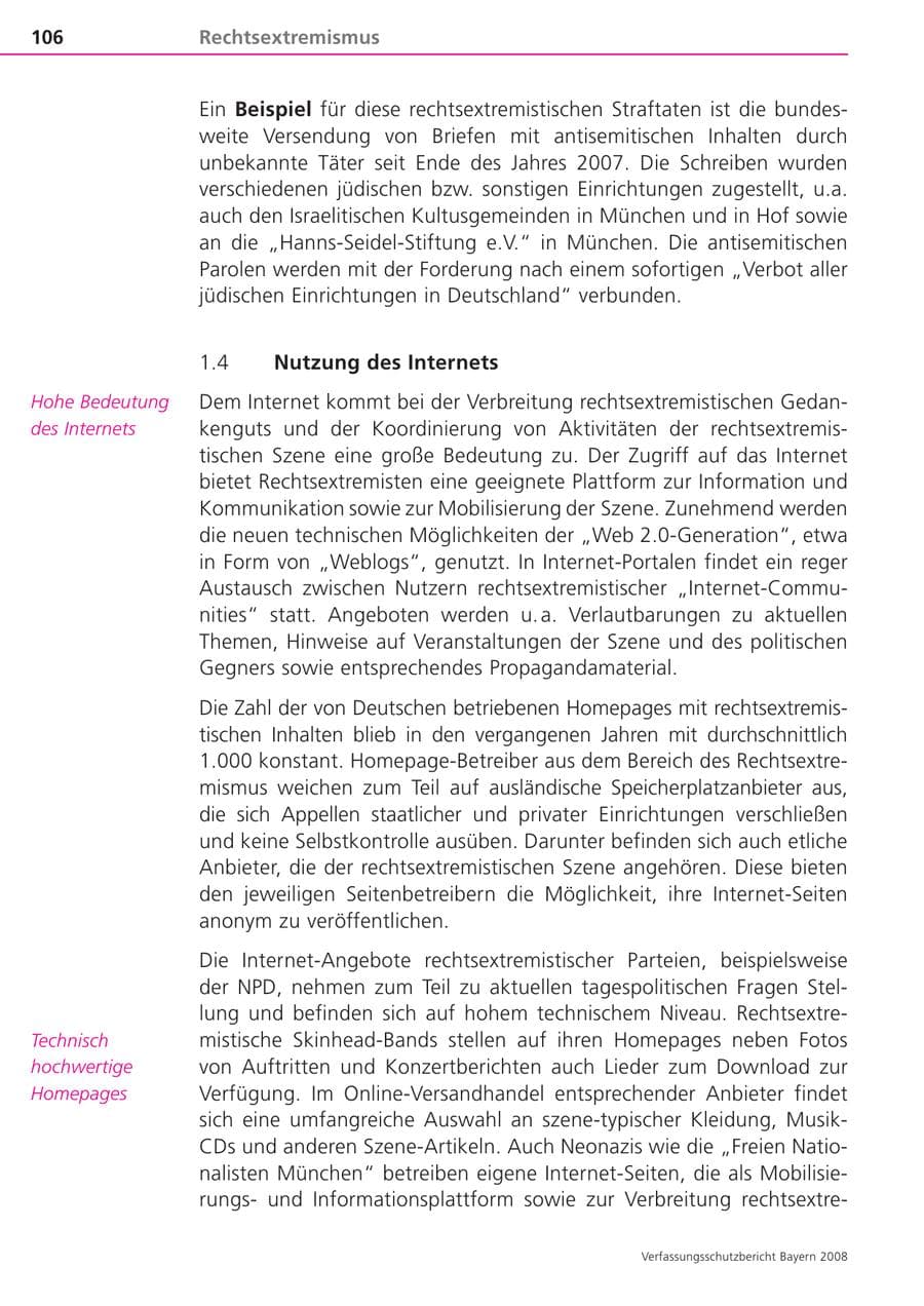 Seite 106 des Verfassungsschutzbericht 2008 Bayern