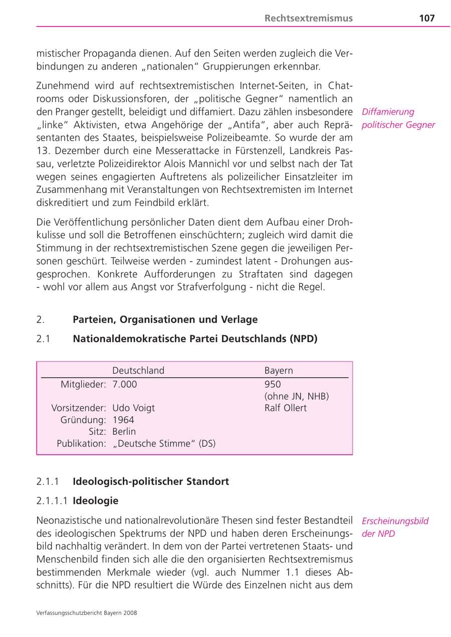 Seite 107 des Verfassungsschutzbericht 2008 Bayern