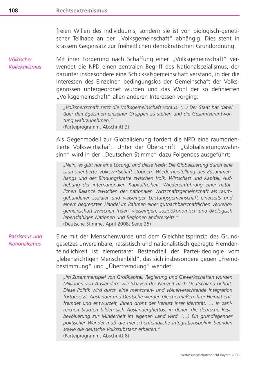 Seite 108 des Verfassungsschutzbericht 2008 Bayern