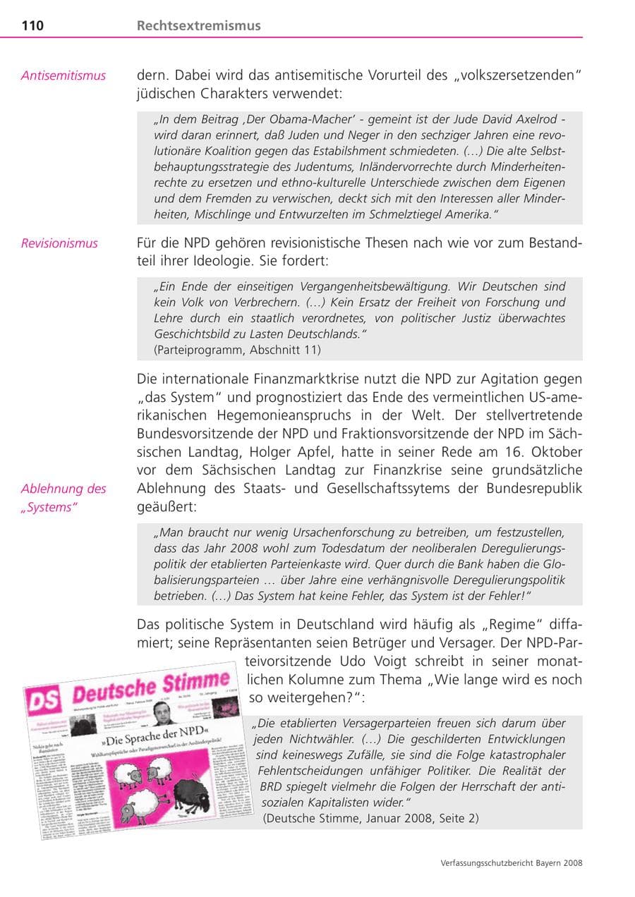 Seite 110 des Verfassungsschutzbericht 2008 Bayern