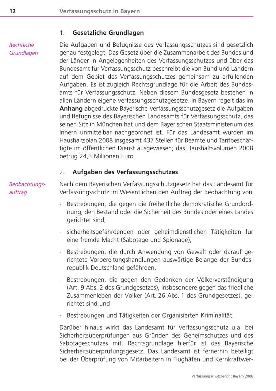 Seite 12 des Verfassungsschutzbericht 2008 Bayern