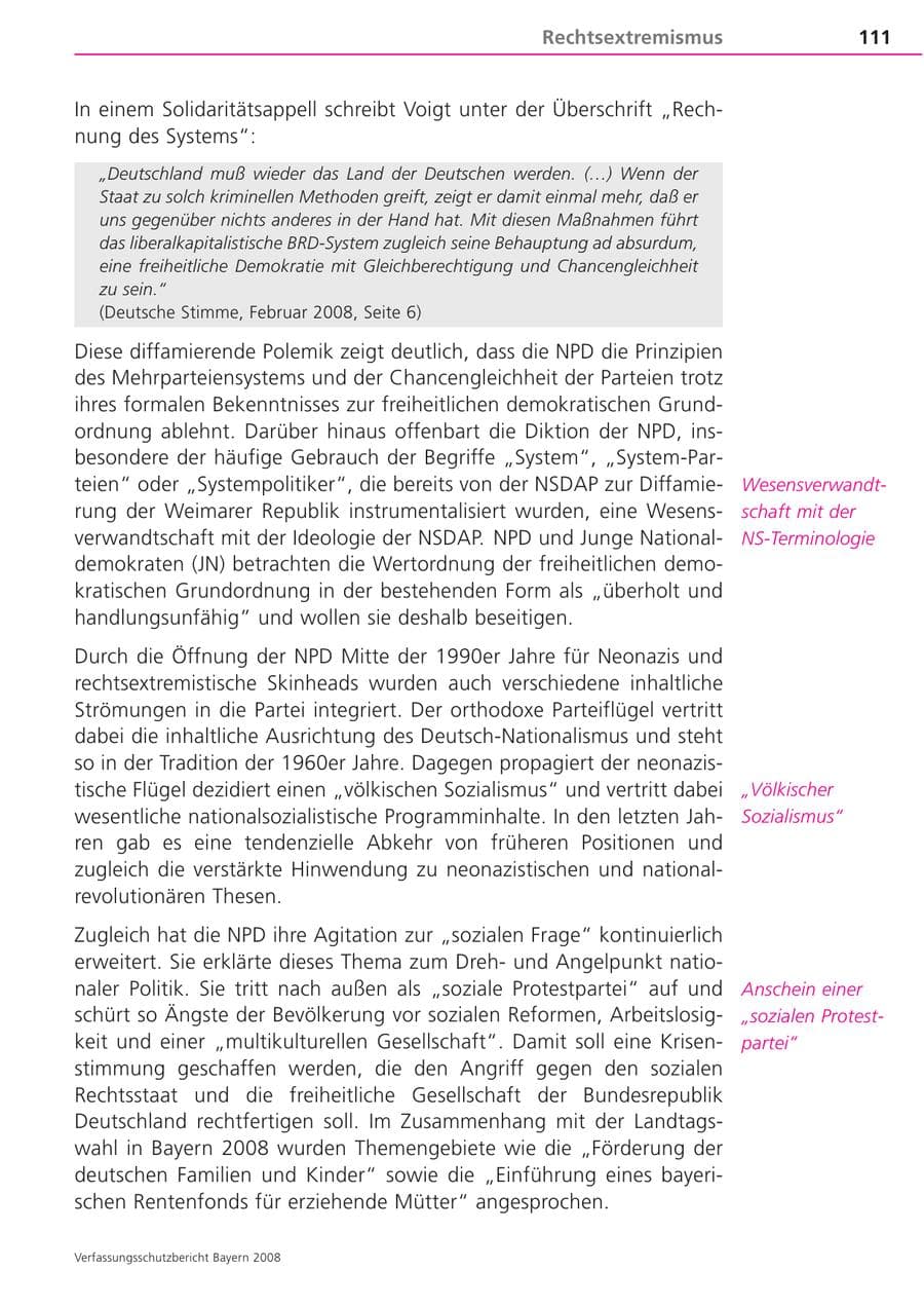 Seite 111 des Verfassungsschutzbericht 2008 Bayern