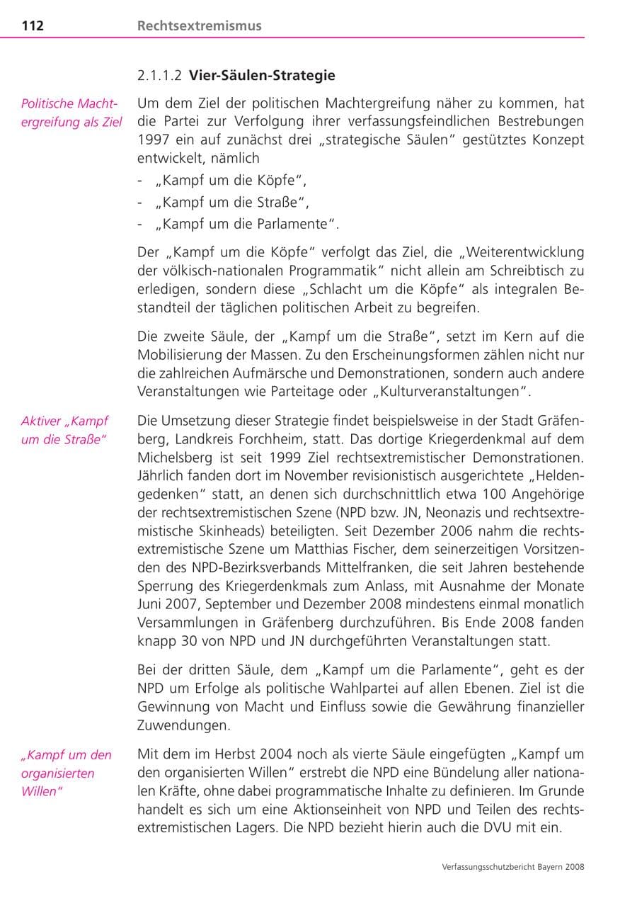 Seite 112 des Verfassungsschutzbericht 2008 Bayern