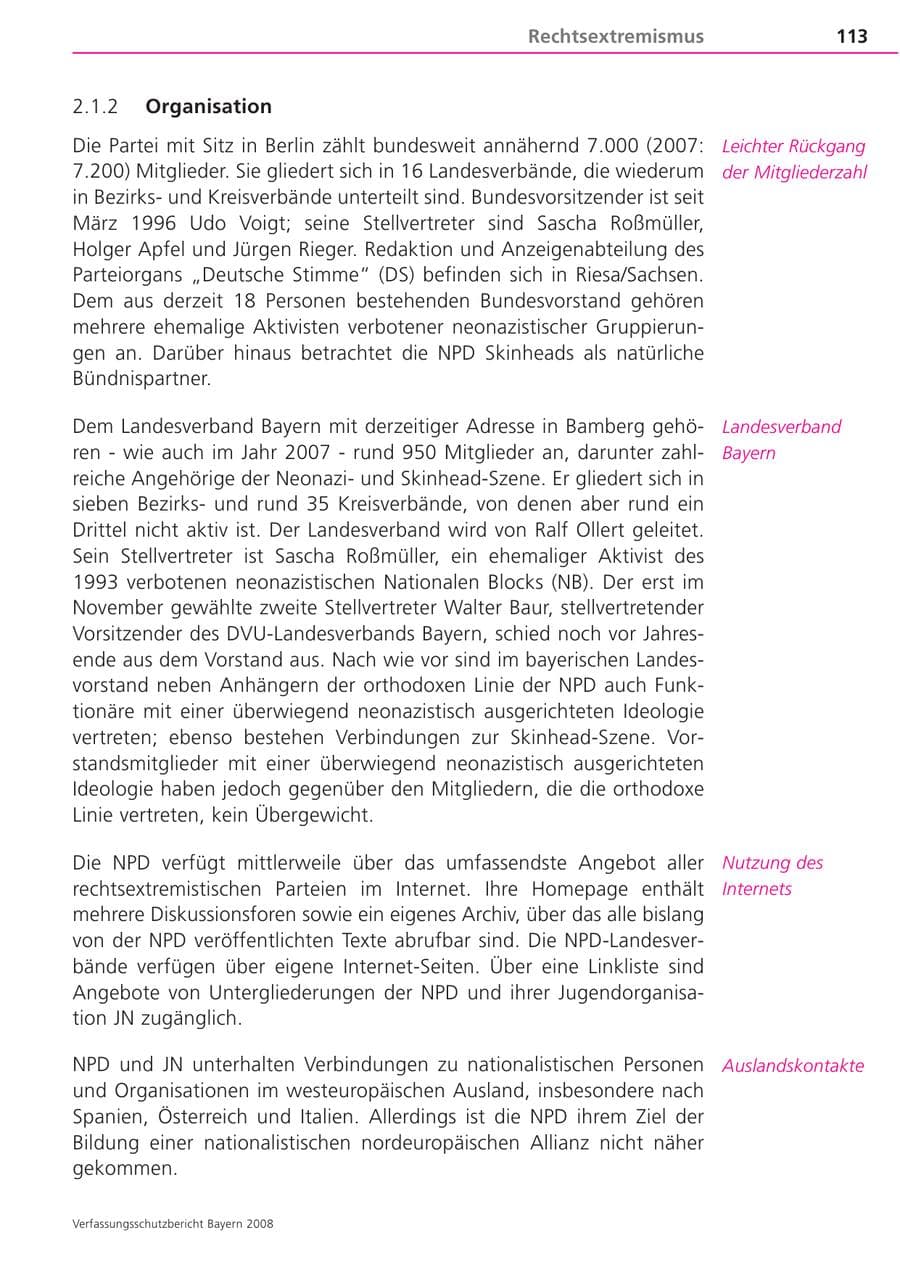 Seite 113 des Verfassungsschutzbericht 2008 Bayern