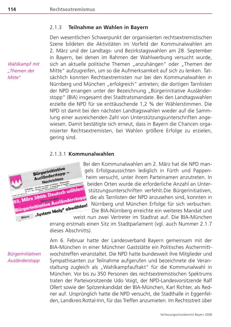 Seite 114 des Verfassungsschutzbericht 2008 Bayern