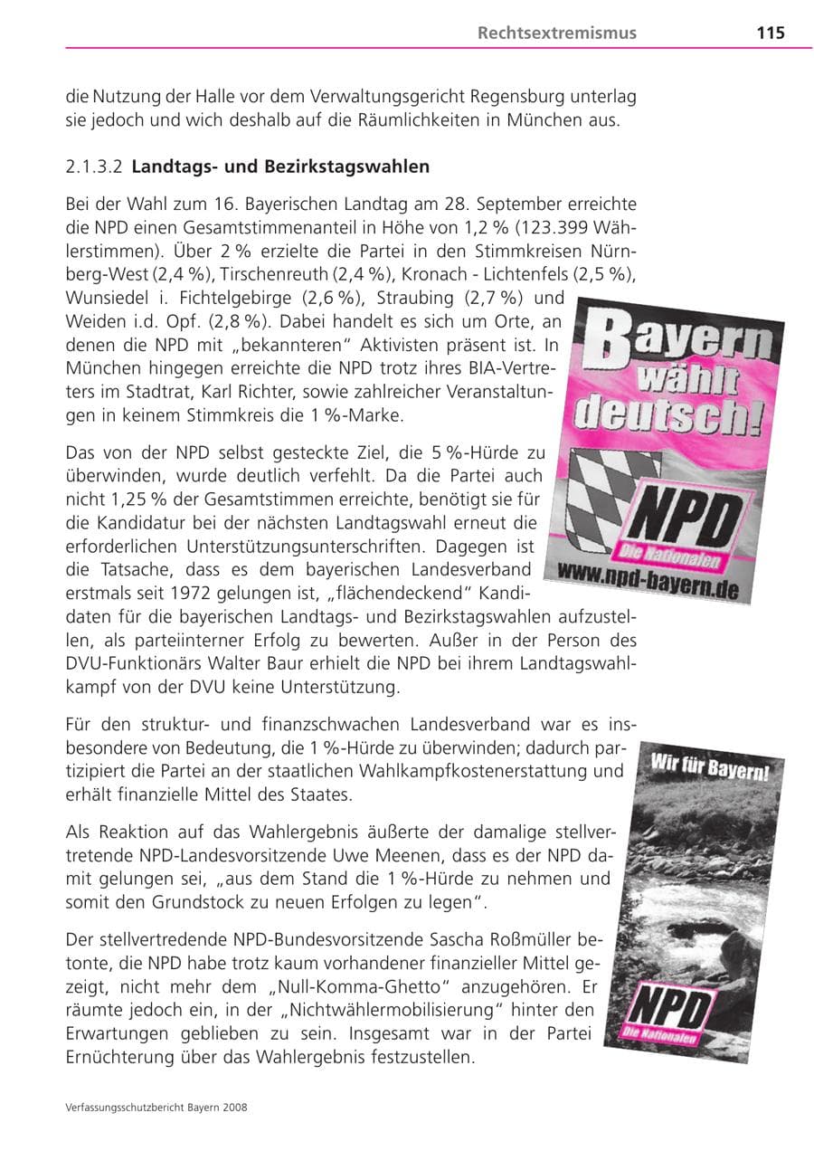 Seite 115 des Verfassungsschutzbericht 2008 Bayern