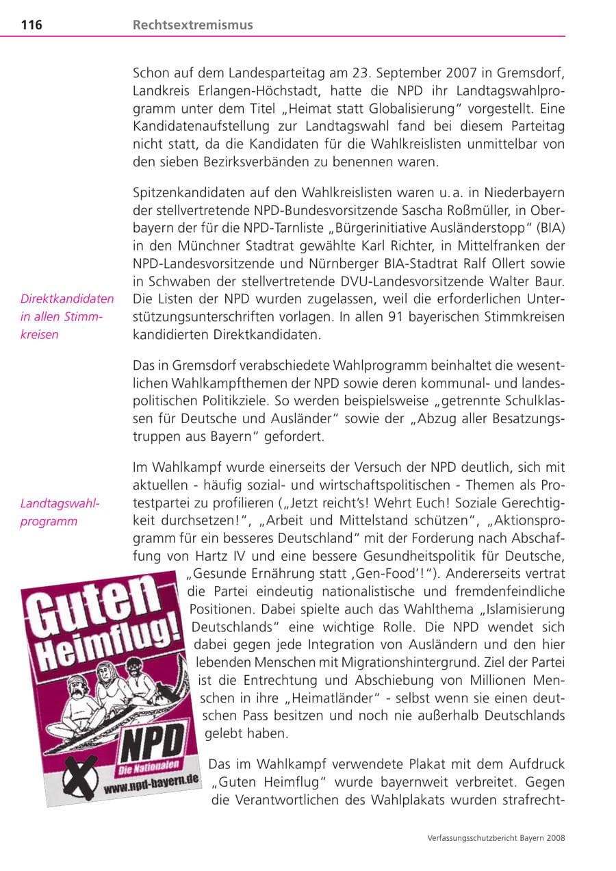 Seite 116 des Verfassungsschutzbericht 2008 Bayern