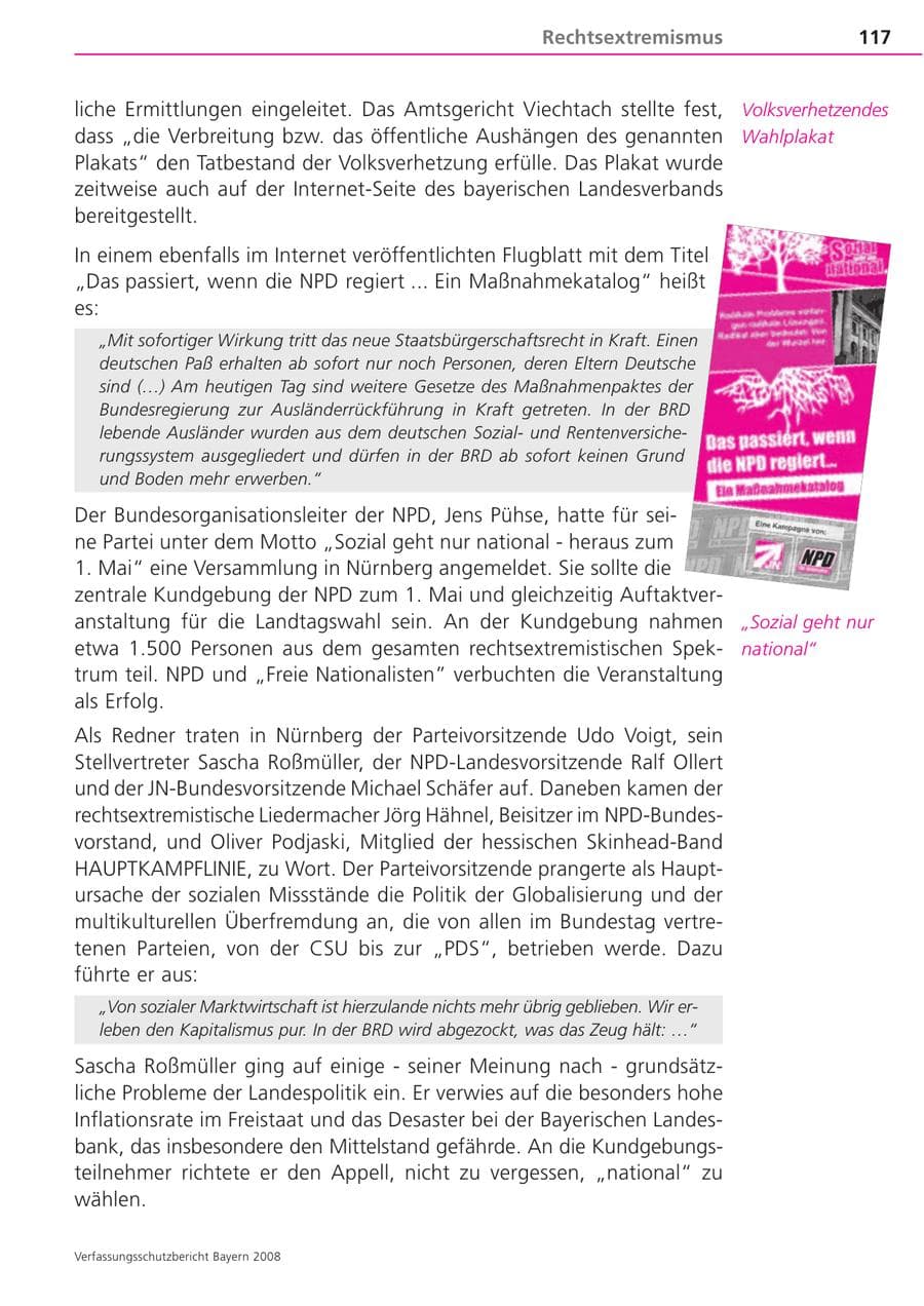 Seite 117 des Verfassungsschutzbericht 2008 Bayern