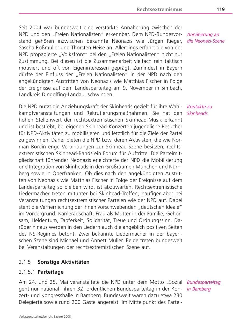 Seite 119 des Verfassungsschutzbericht 2008 Bayern