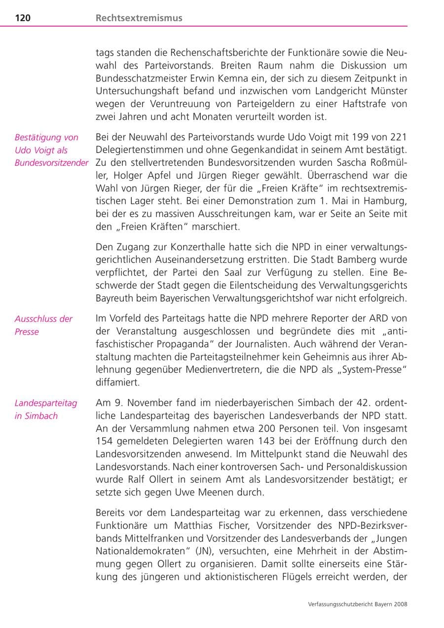 Seite 120 des Verfassungsschutzbericht 2008 Bayern