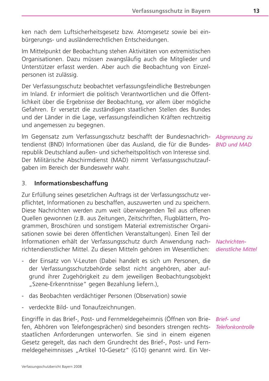 Seite 13 des Verfassungsschutzbericht 2008 Bayern
