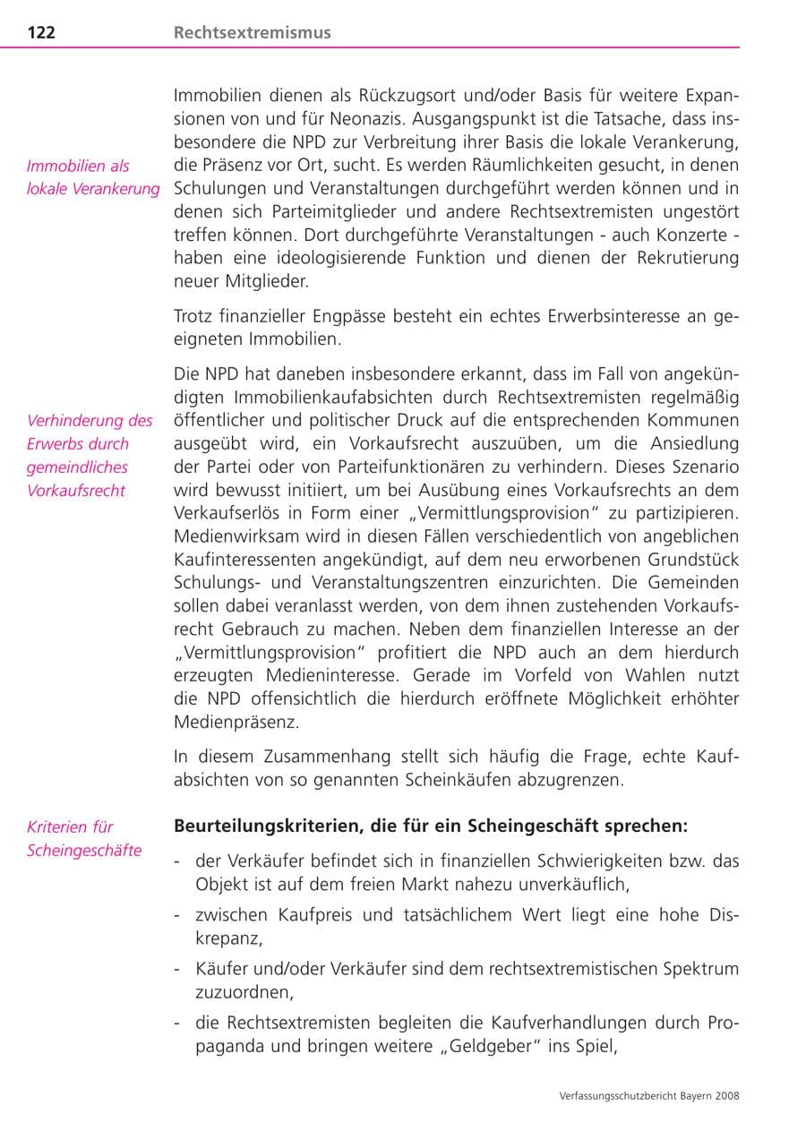 Seite 122 des Verfassungsschutzbericht 2008 Bayern