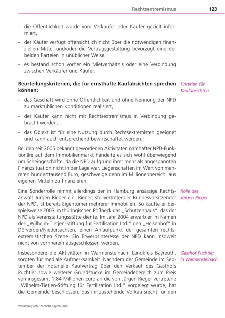 Seite 123 des Verfassungsschutzbericht 2008 Bayern