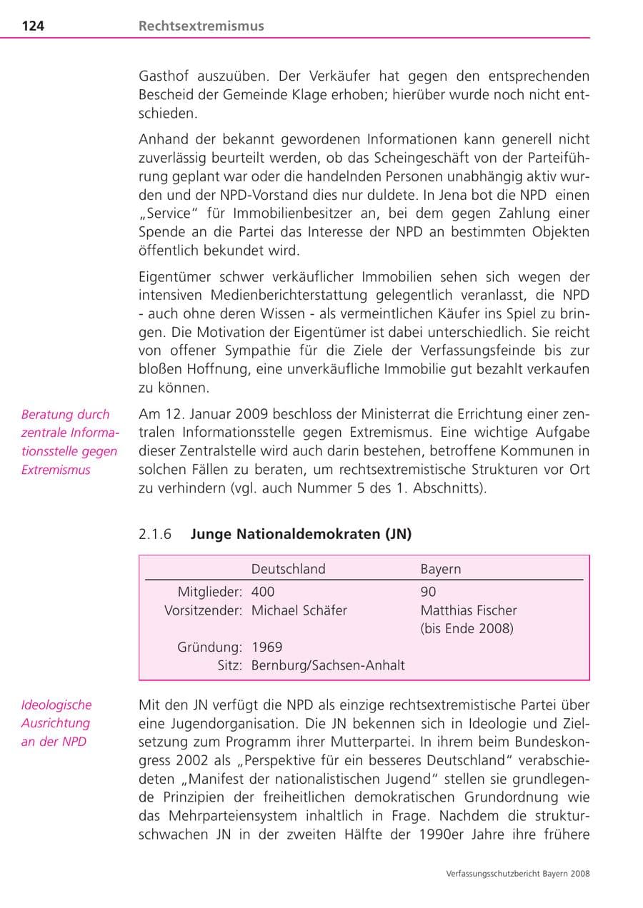 Seite 124 des Verfassungsschutzbericht 2008 Bayern
