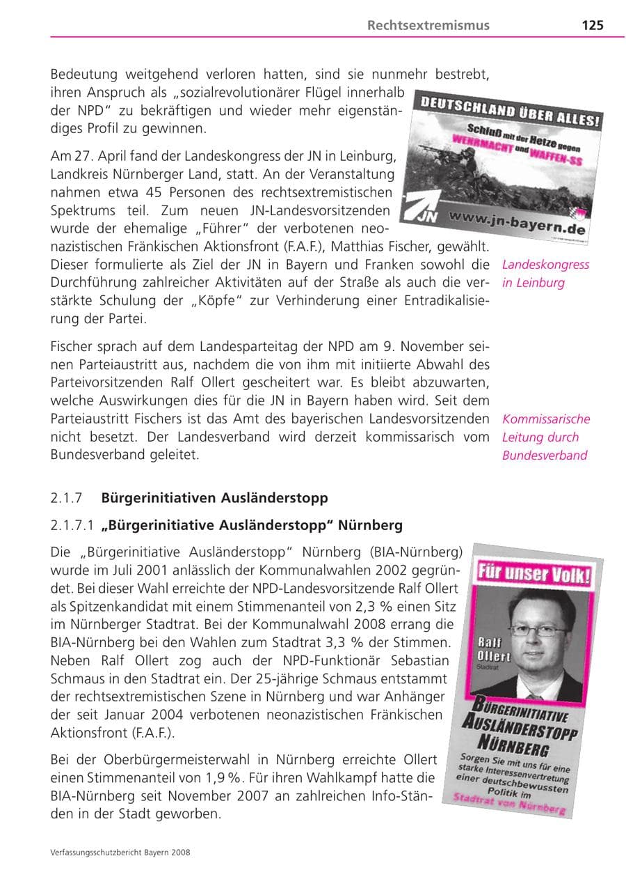 Seite 125 des Verfassungsschutzbericht 2008 Bayern