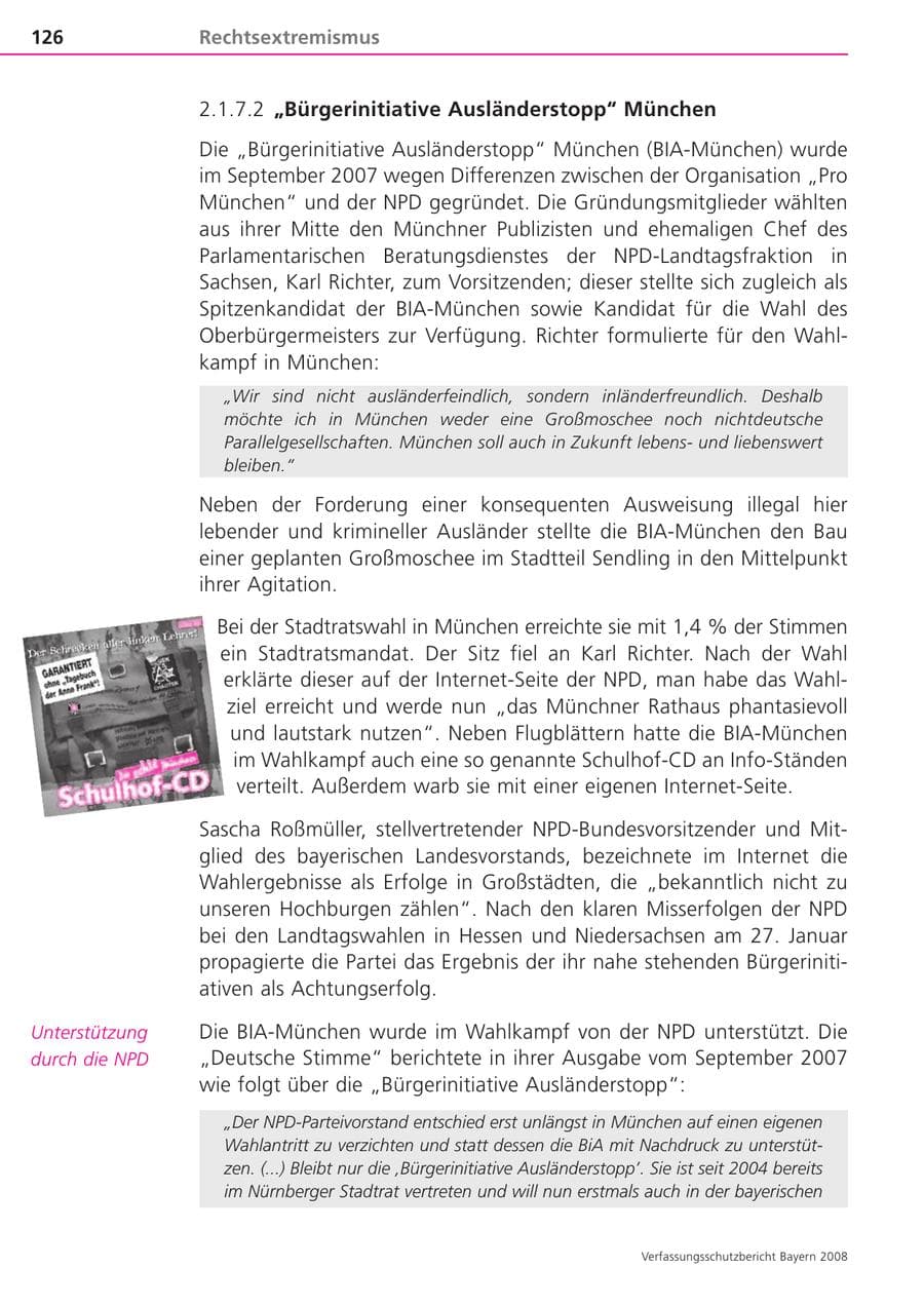 Seite 126 des Verfassungsschutzbericht 2008 Bayern