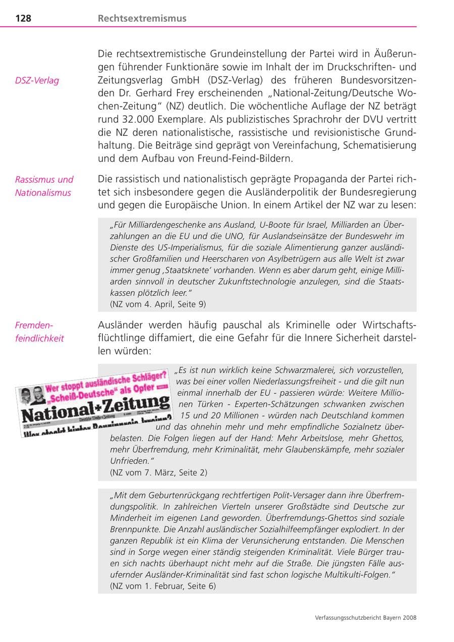 Seite 128 des Verfassungsschutzbericht 2008 Bayern
