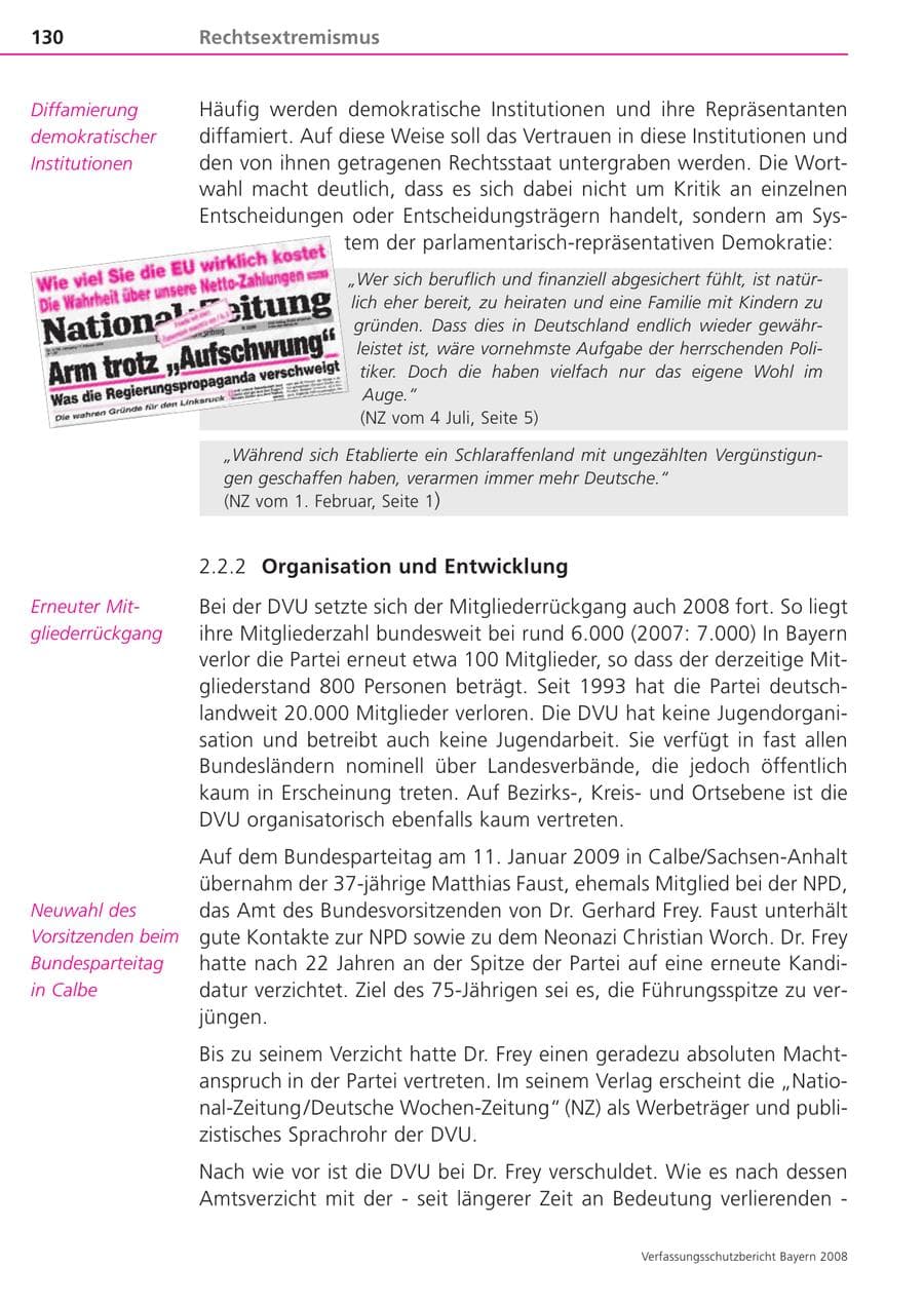 Seite 130 des Verfassungsschutzbericht 2008 Bayern