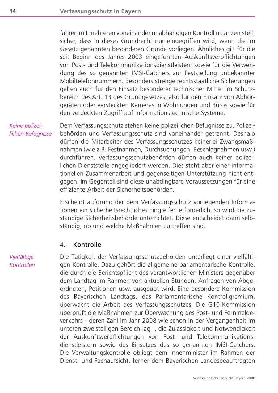 Seite 14 des Verfassungsschutzbericht 2008 Bayern