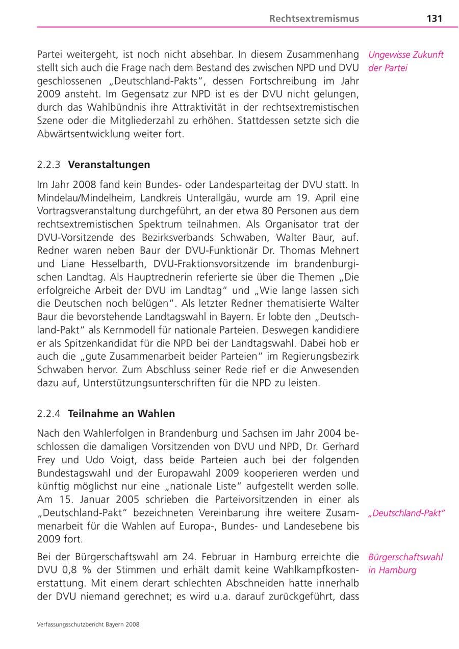 Seite 131 des Verfassungsschutzbericht 2008 Bayern