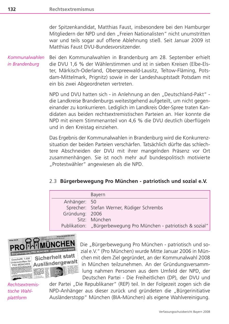 Seite 132 des Verfassungsschutzbericht 2008 Bayern