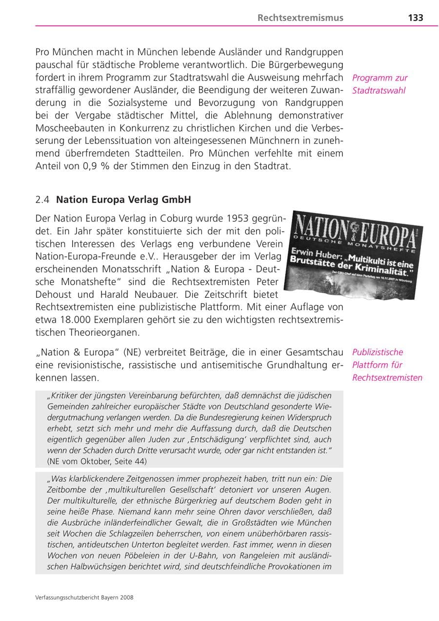 Seite 133 des Verfassungsschutzbericht 2008 Bayern