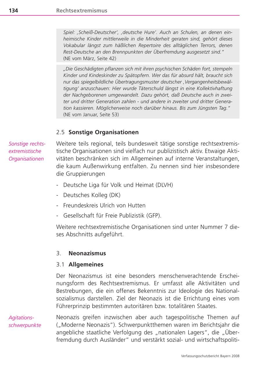 Seite 134 des Verfassungsschutzbericht 2008 Bayern