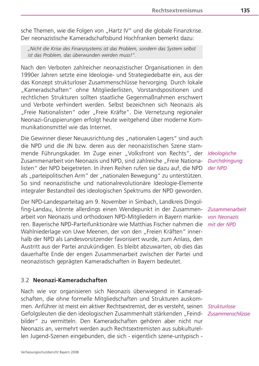 Seite 135 des Verfassungsschutzbericht 2008 Bayern